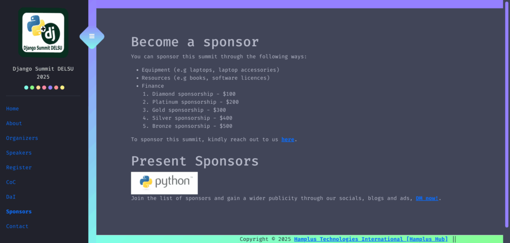 Django Summit DELSU - Sponsorship Details